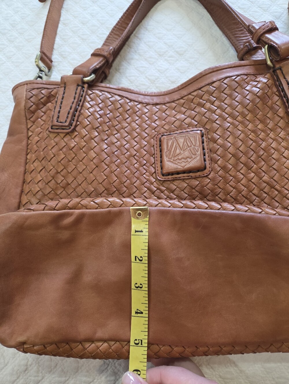 Imalatesta Brown Genuine Leather Woven Tote Purse Handbag Italy Boho - Picture 7 of 9